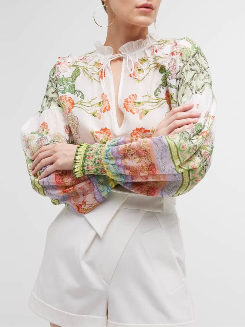 Alice & Julius Smocked-Cuff Silk-Blend Blouse